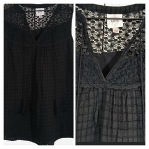 Knox Rose Boho Crochet Peasant Top Black With Tassels Medium